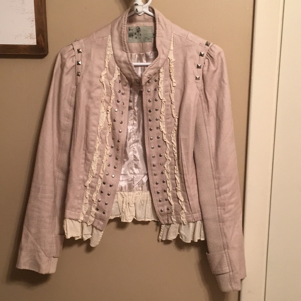 Ruffle zip and button jacket